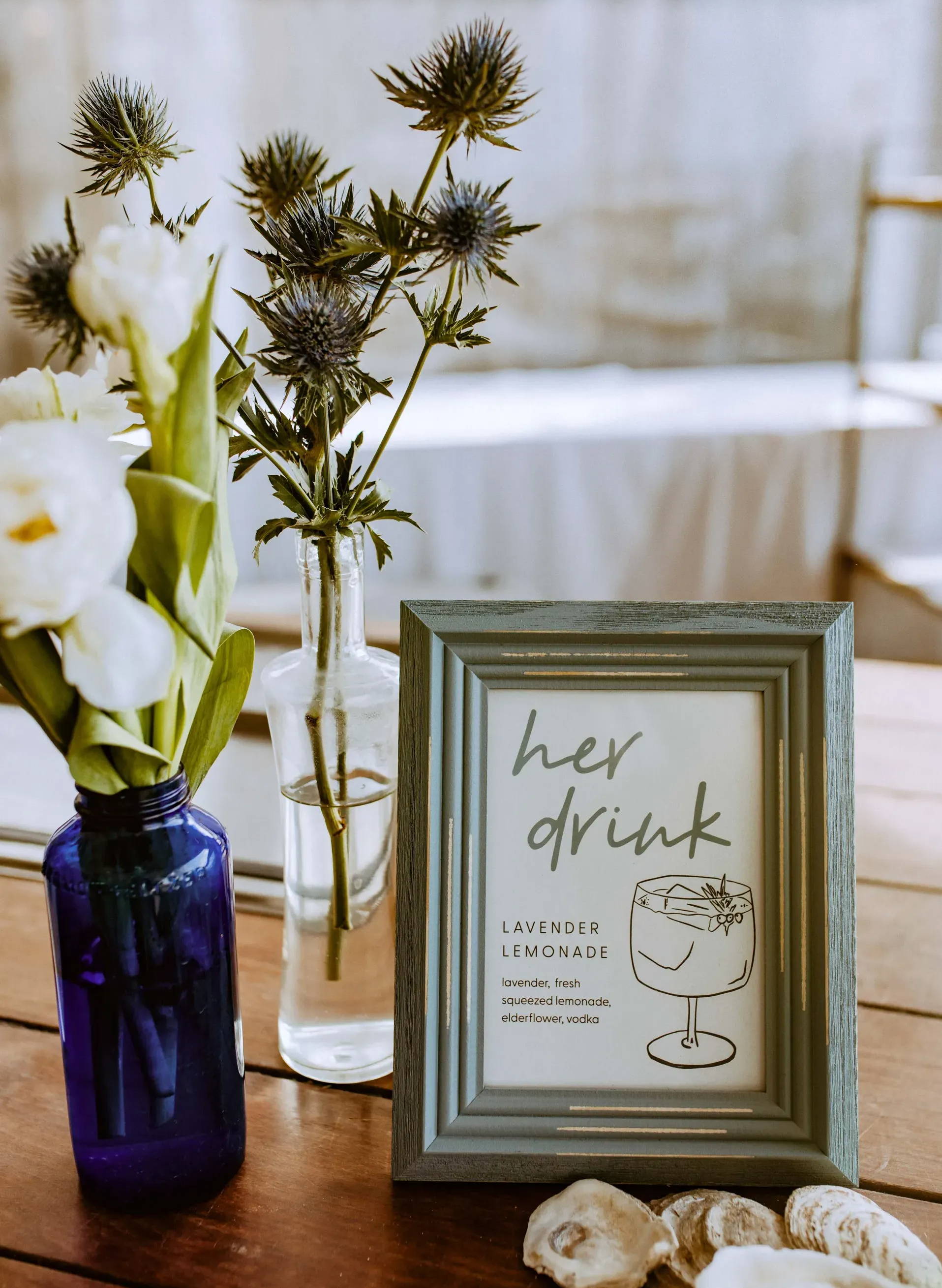 Coastal chic drink signage | Her drink | Signature wedding signs