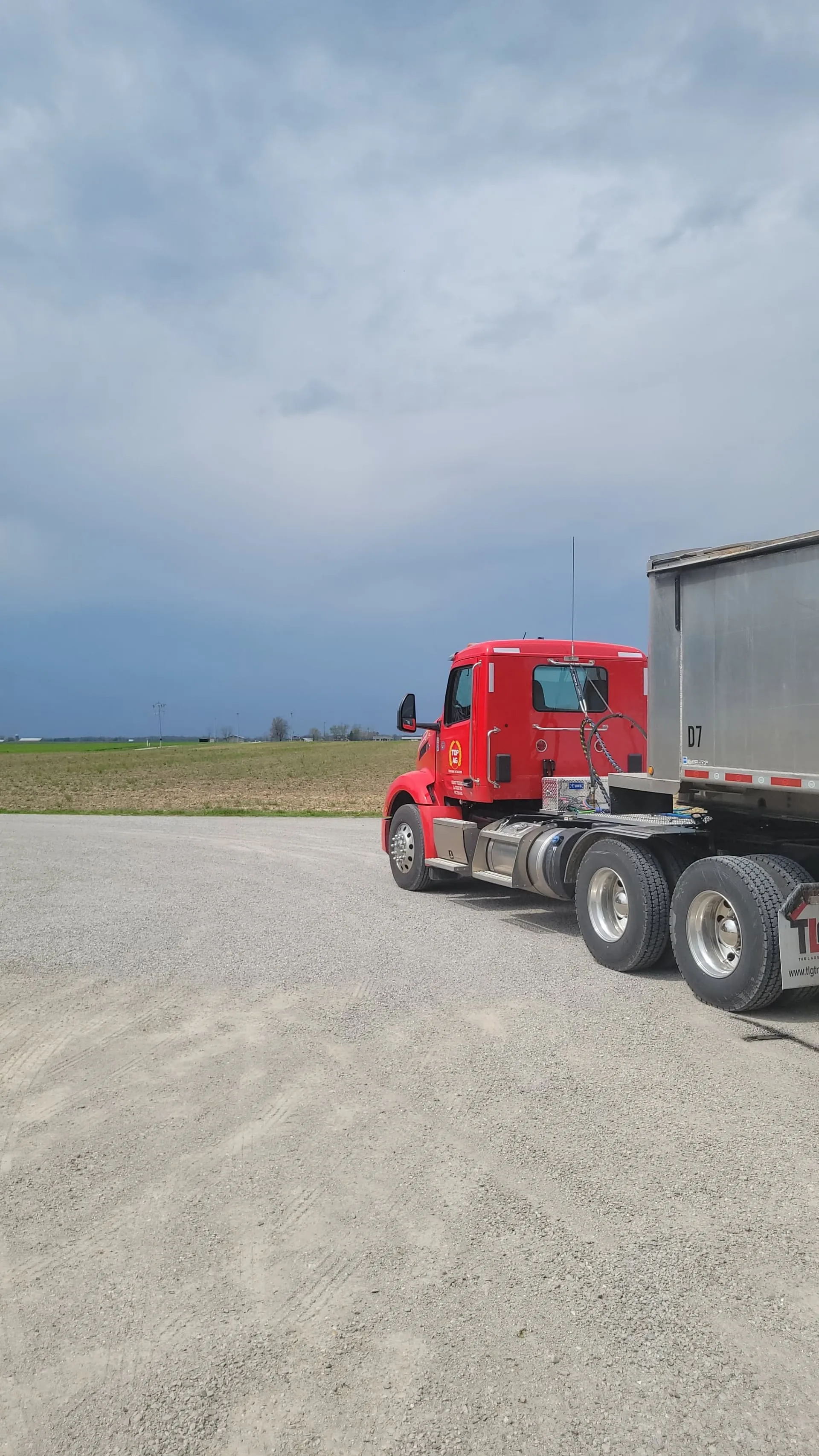 Side profile or front-quarter view of Ryan's 2025 Peterbilt 579 with Outlaw chrome train horn install context, HornBlasters gallery photo 2