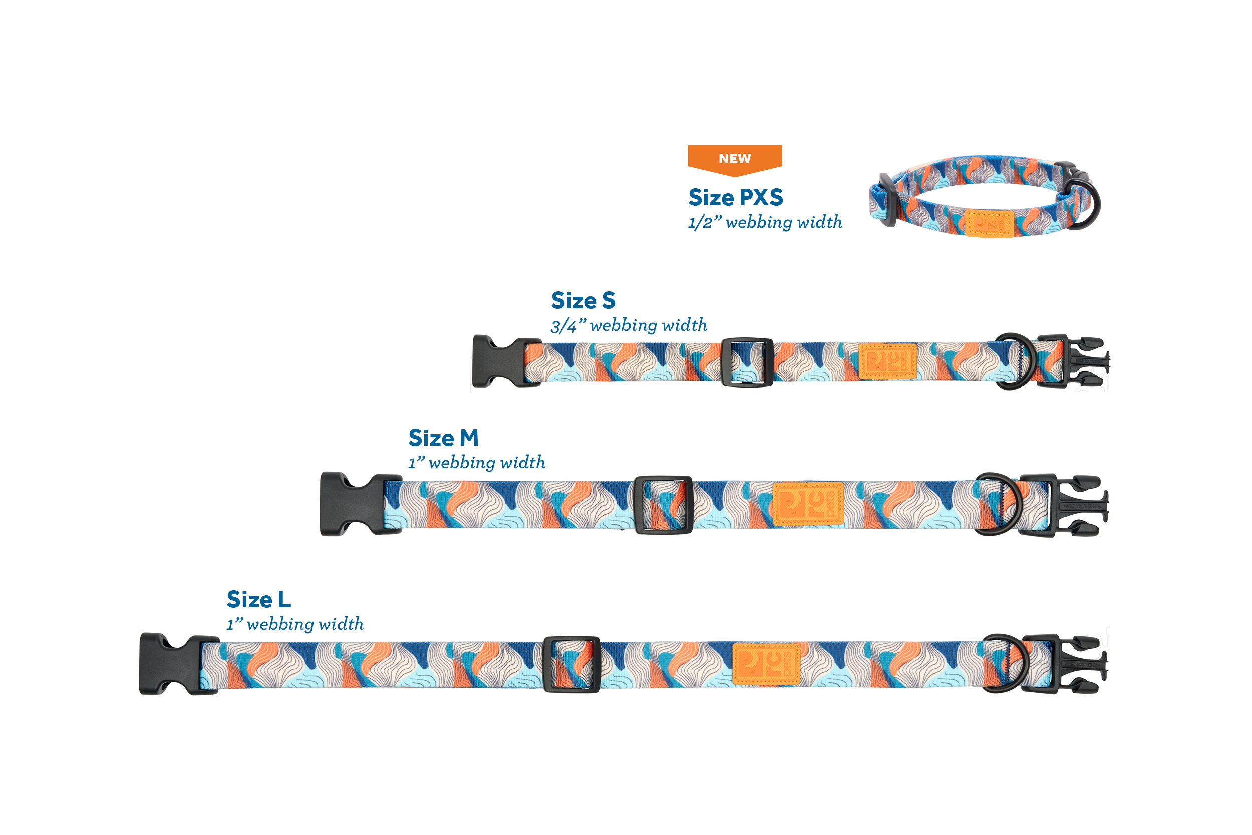 Colorful pet collars in various sizes with adjustable features.