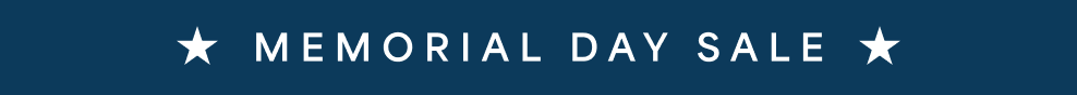 Memorial Day Sale banner with stars on a blue background.