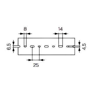 Technical dimension diagram showing the base mounting hole pattern for a B2 narrow base industrial wiring duct including slot spacing and oblong perforation measurements