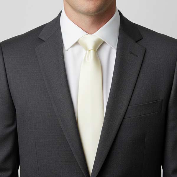 Man wearing an ivory tie with a charcoal suit