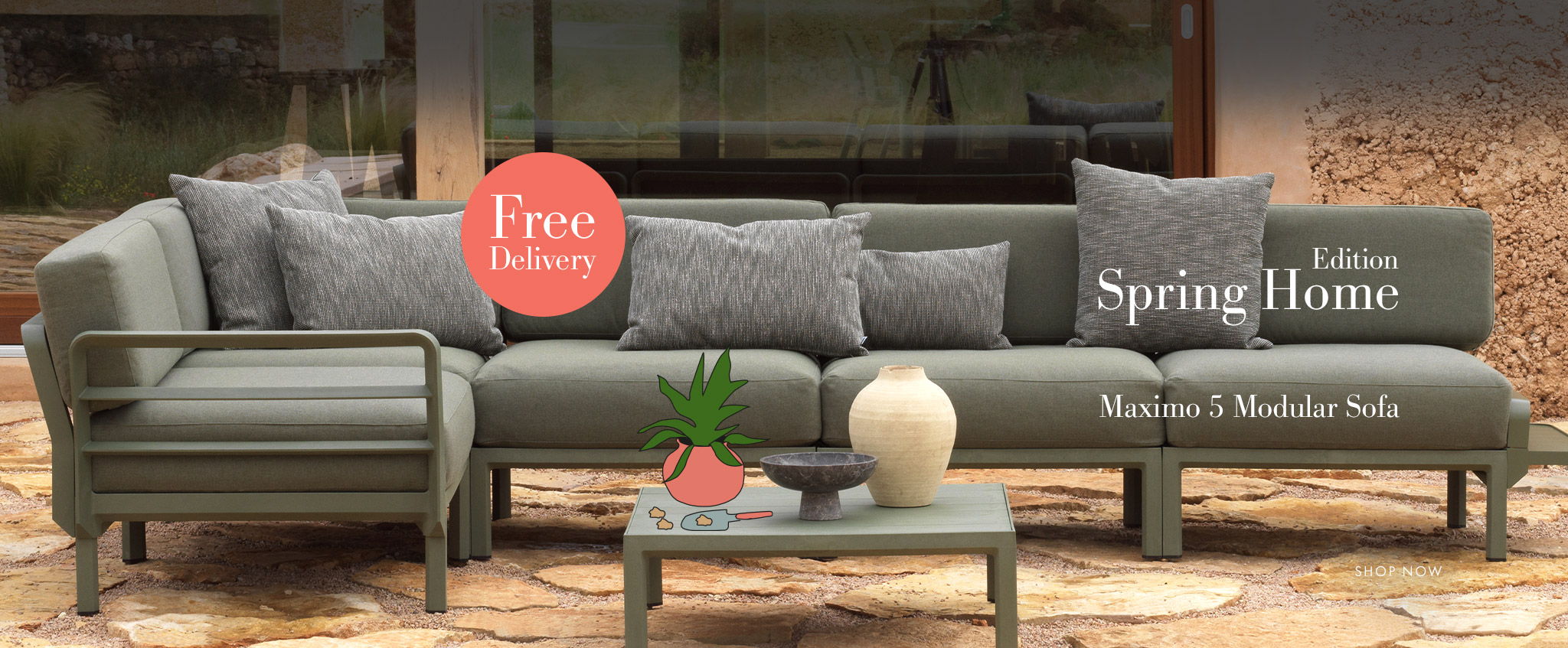 Maximo 5 outdoor modular sofa in cactus