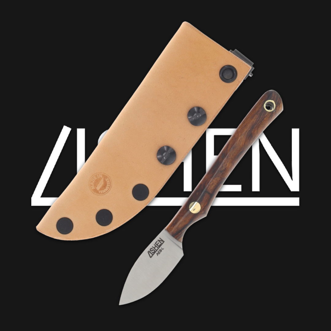 A knife and sheath on a black background with 