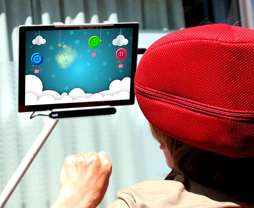 Man interacting with eye gaze while playing Button Balloons in Magic Eye-FX