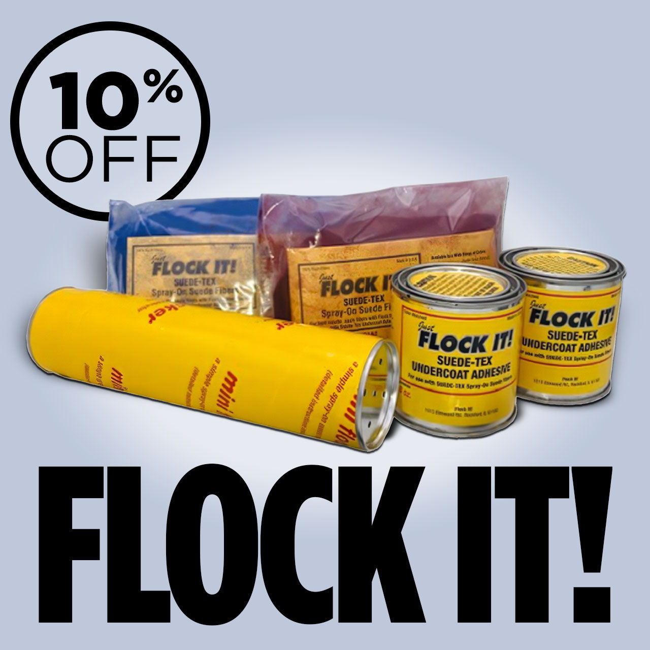 Promotional image for FLOCK IT! products with 10% off.