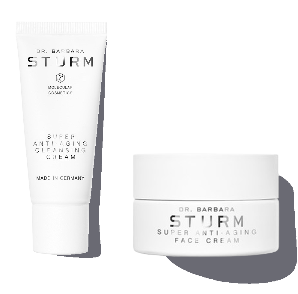 Two skincare products: cleansing cream and face cream by Dr. Barbara Sturm.