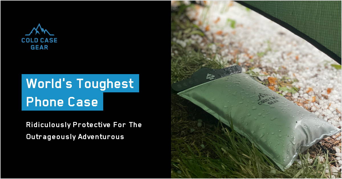 The world's toughest phone case pictured in a tent vestibule getting pounded by hail. This waterproof phone case outperforms the rest