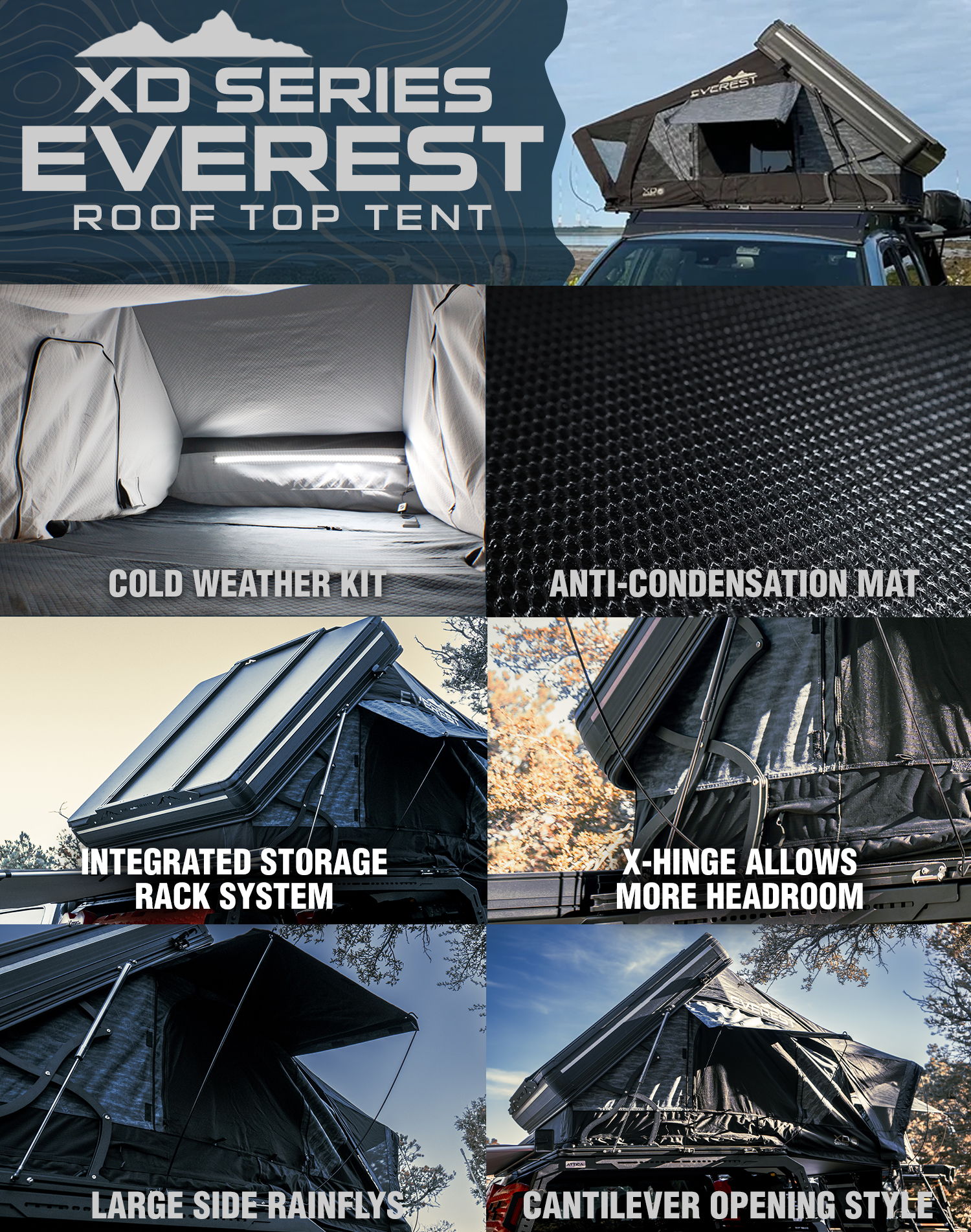 XD Series Everest Roof Top Tent features and specifications.