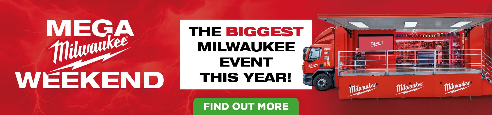 Promotional banner for Milwaukee event, featuring a red truck and event details.
