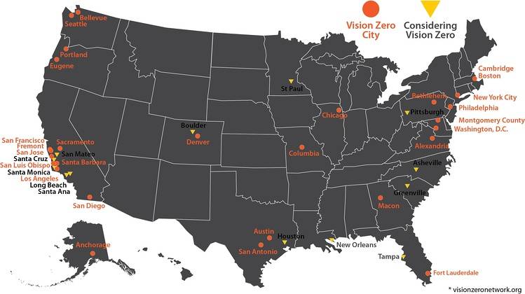 Vizion Zero cities in the united states