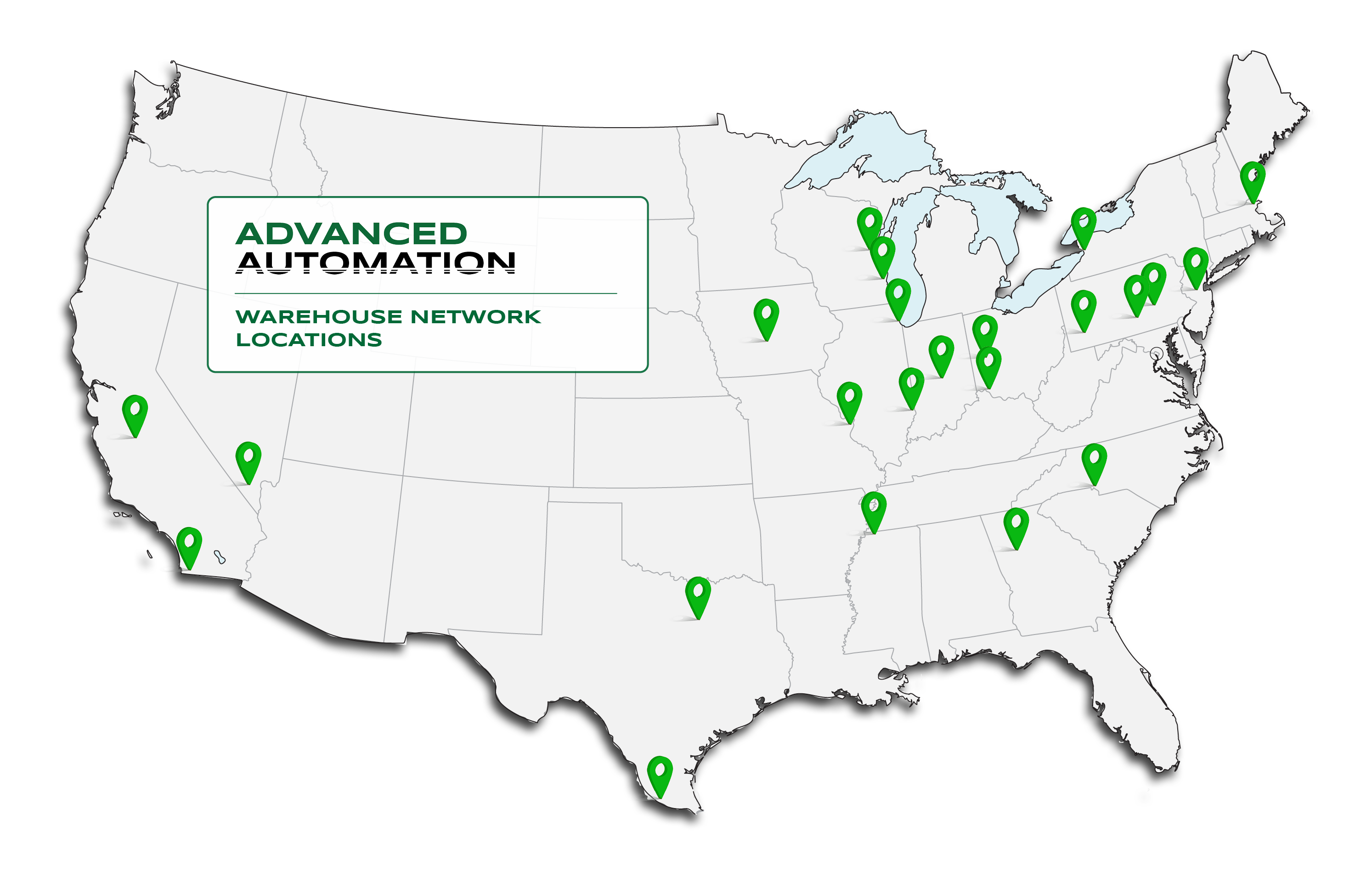 Map showing warehouse locations for Advanced Automation