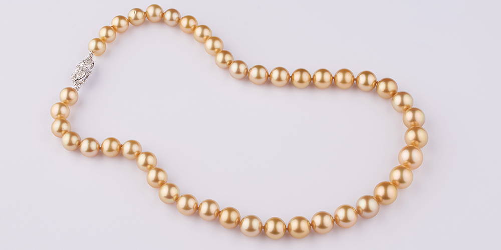 Custom Golden South Sea Pearl and Diamond Necklace