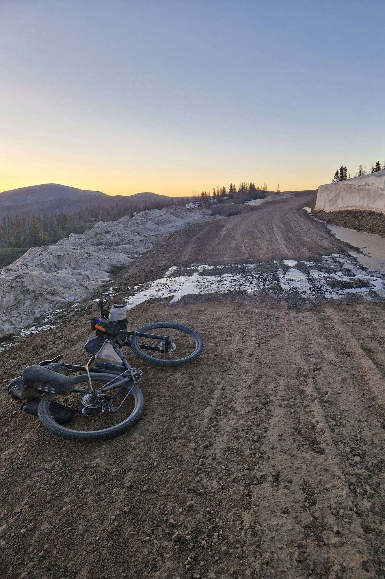 Gail's bike on an uphill section of gravel