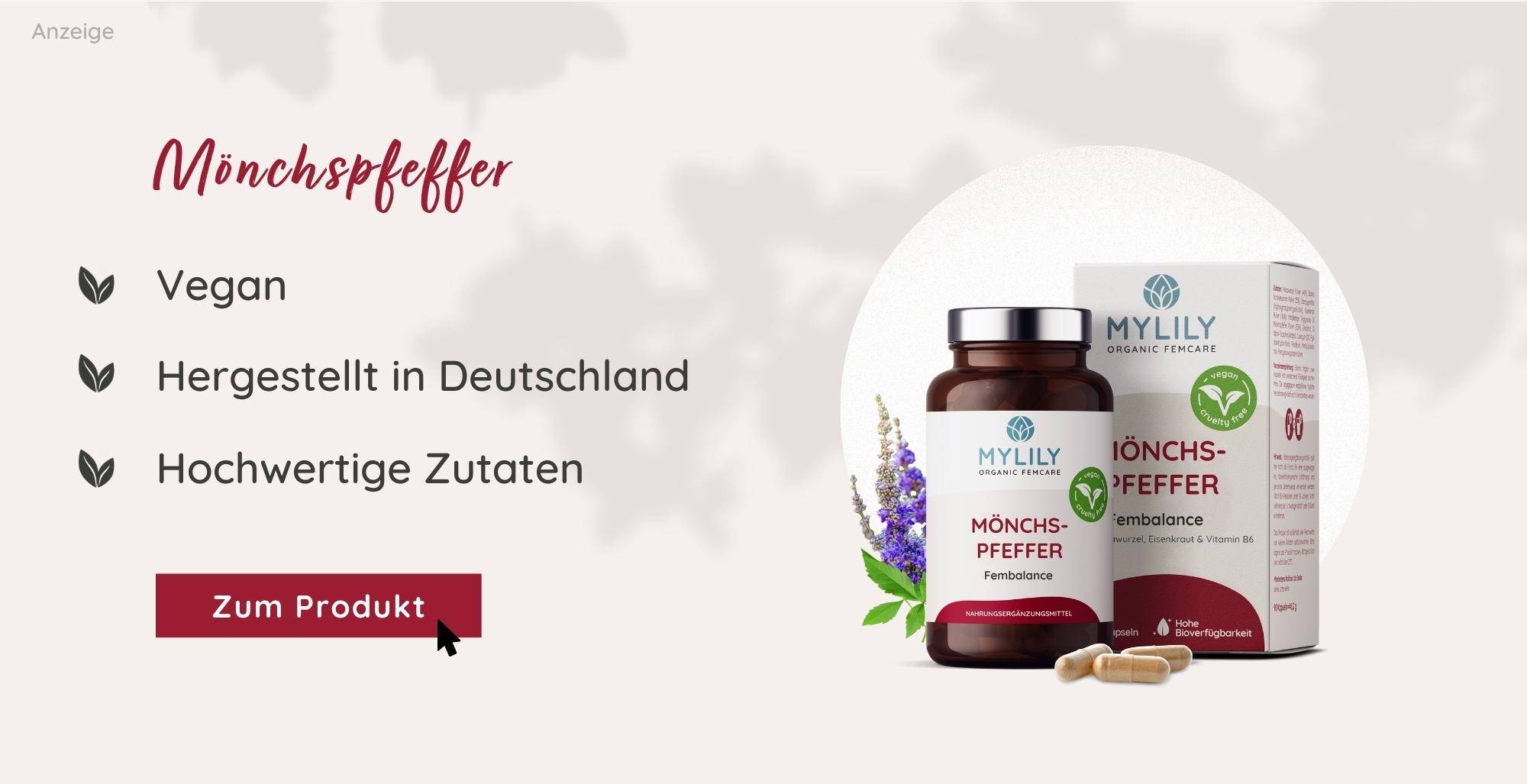 Mönchspfeffer Nahrungsergänzung für einen regelmäßigen Zyklus | MYLILY organic femcare | vegan & bio | hergestellt in Deutschland 