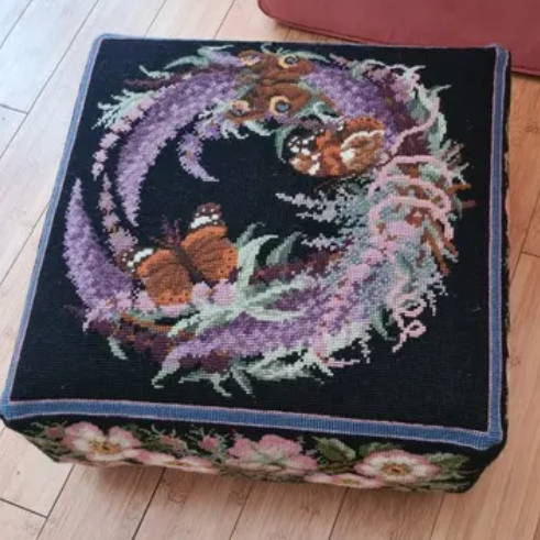Needlepoint Footstool with butterflies