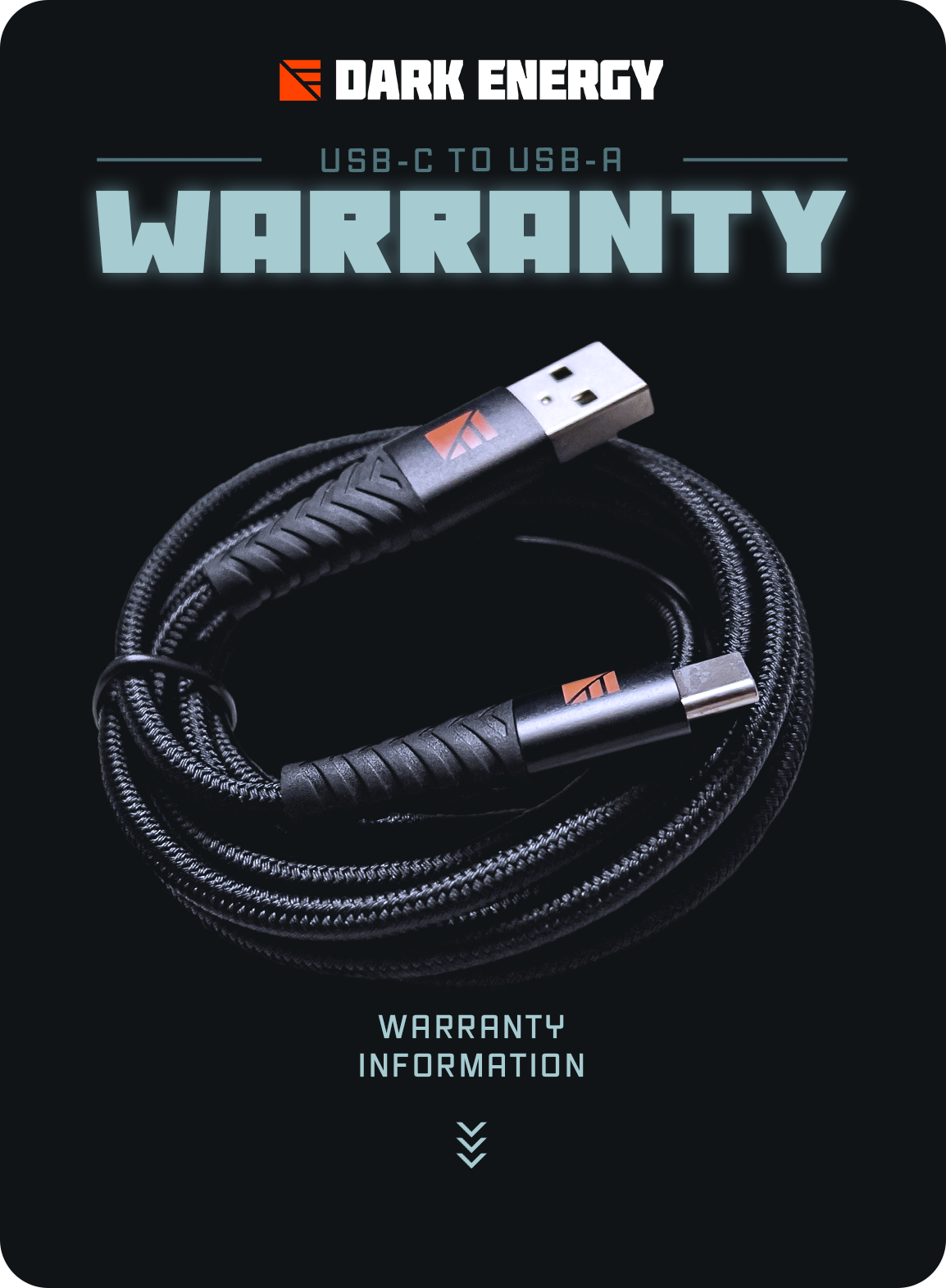 Warranty info reguarding the USB-C to USB-A cable.