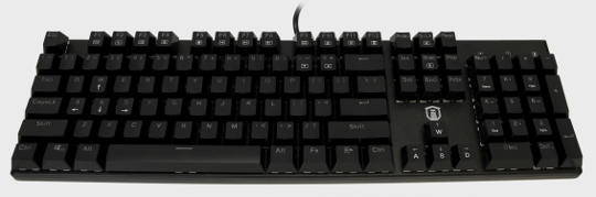 Top down shot of 104-key keyboard, no backlight