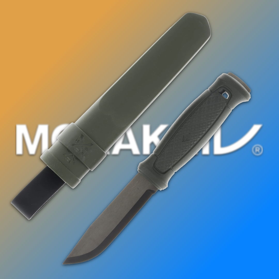 A knife with a sheath on a gradient background.