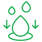 Green water droplet with smaller droplets above and downward arrows.