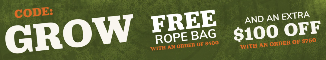 Text promoting a free rope bag and $100 off.