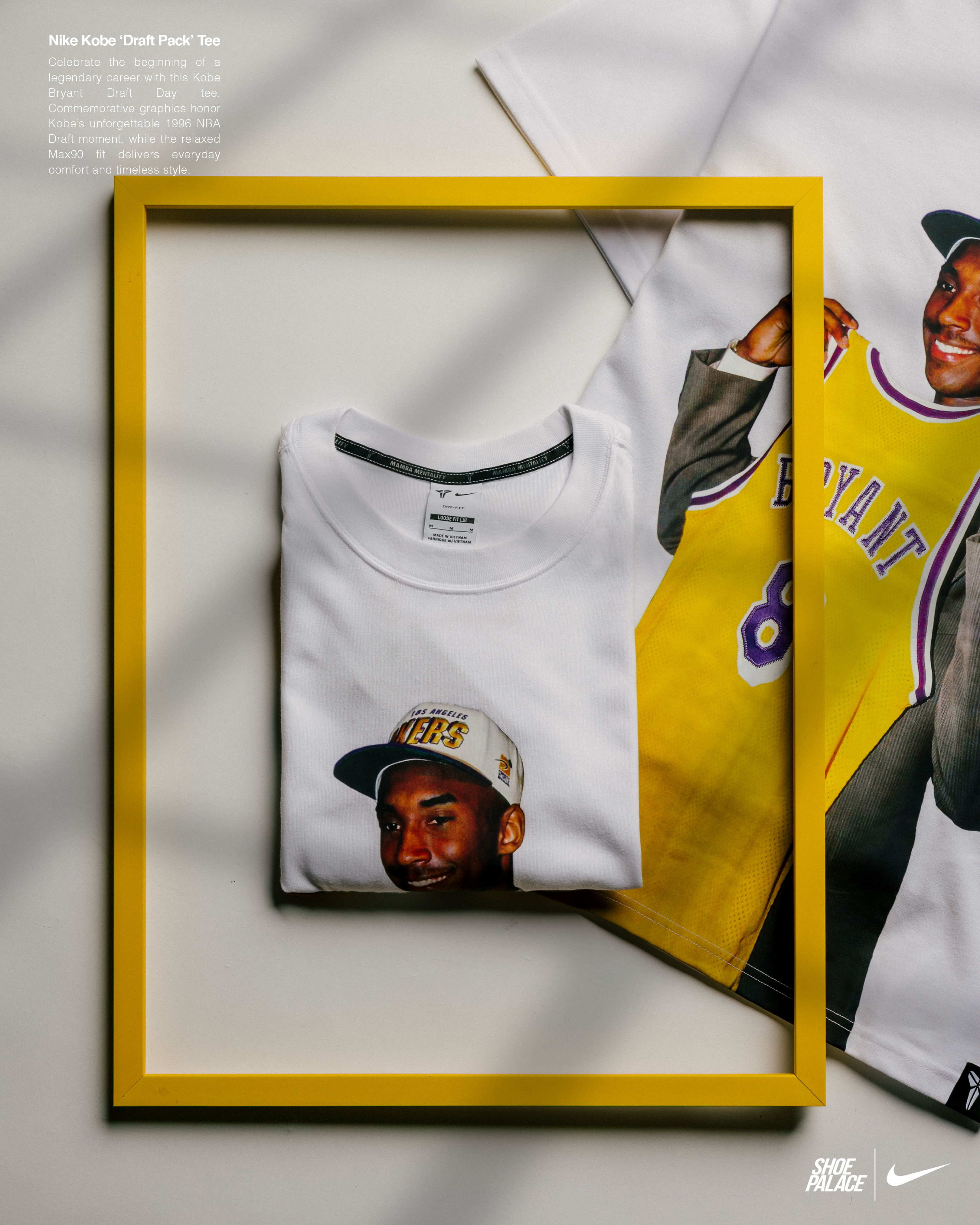 T-shirt featuring a graphic design of a basketball player, framed in yellow.