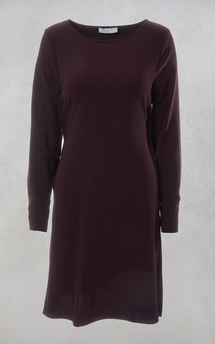 Pleated Shift Dress In Plum