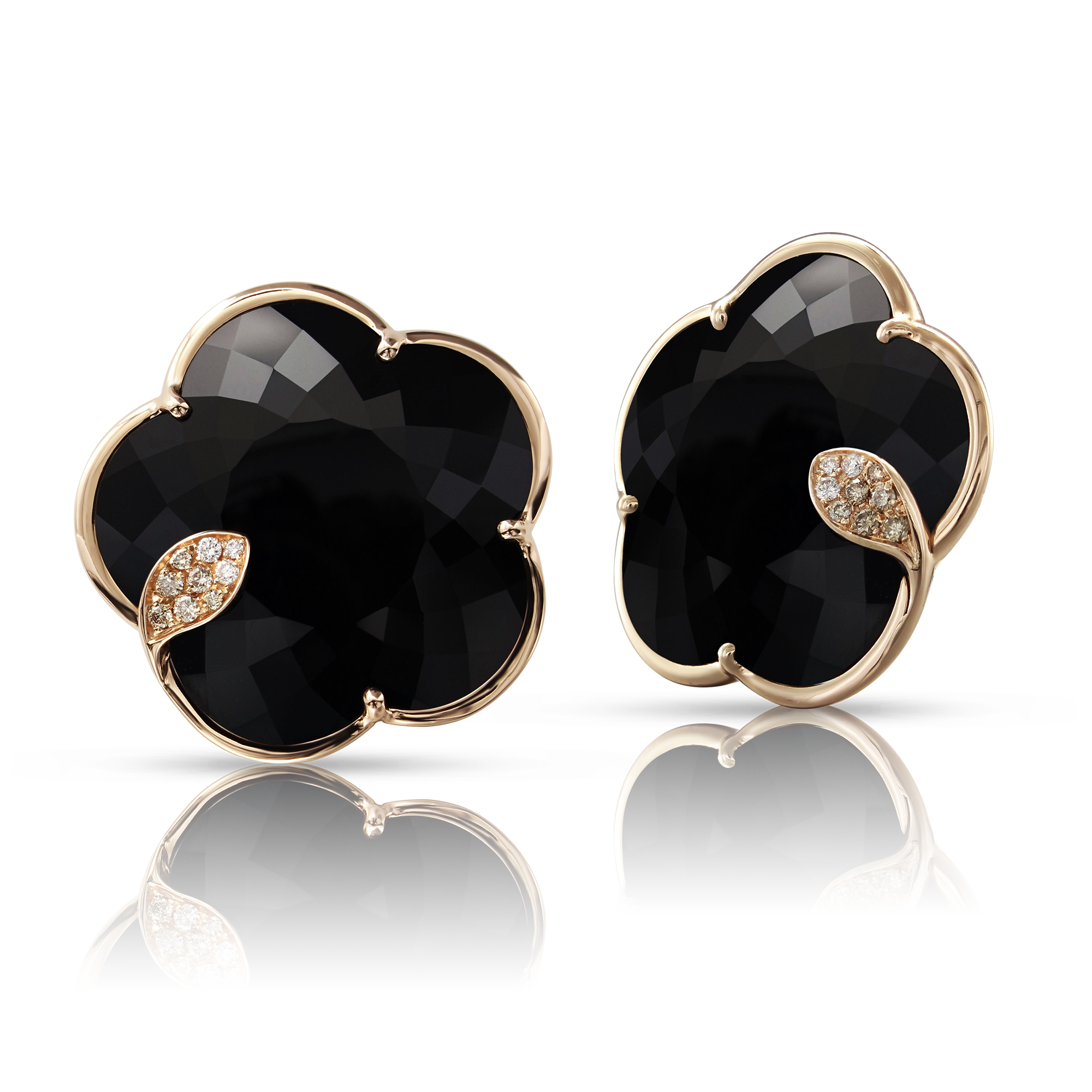 Earrings in 18k Rose Gold with Onyx and Diamonds.