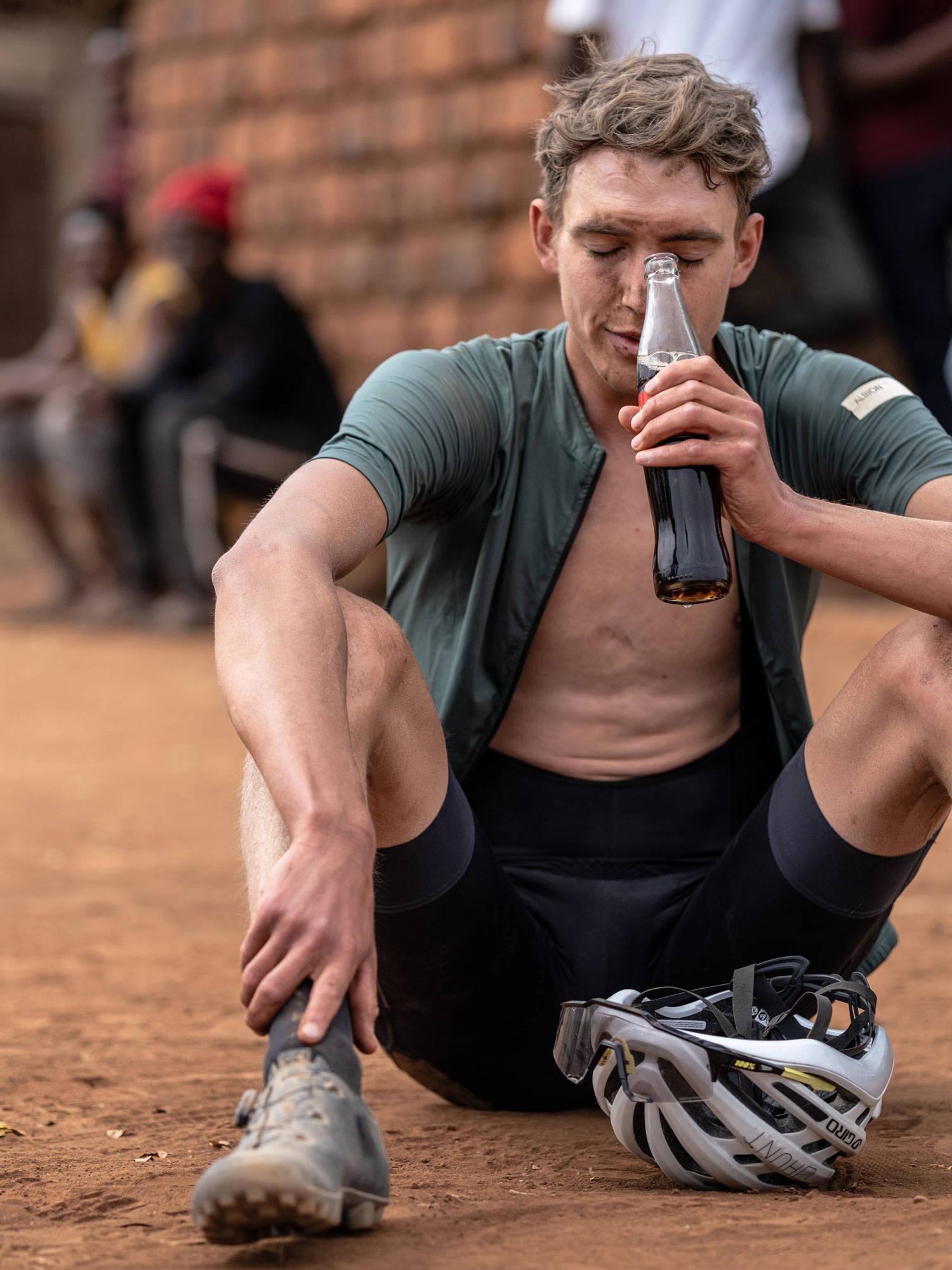 Marin enjoying a post race coca cola