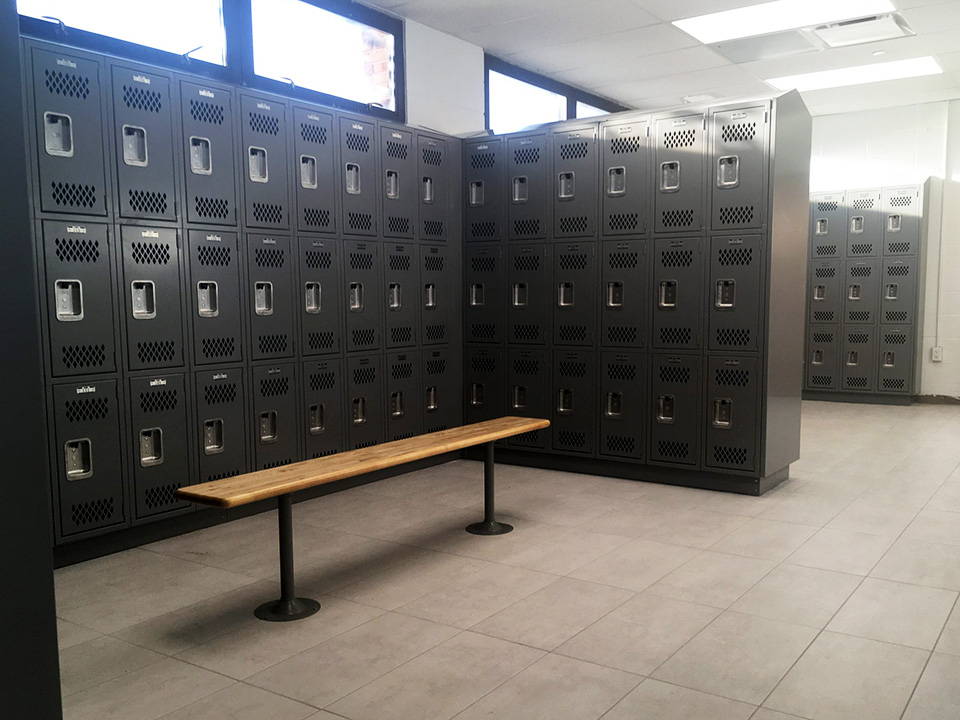 Lyon triple tier athletic lockers are welded for strength and feature a ventilated door.