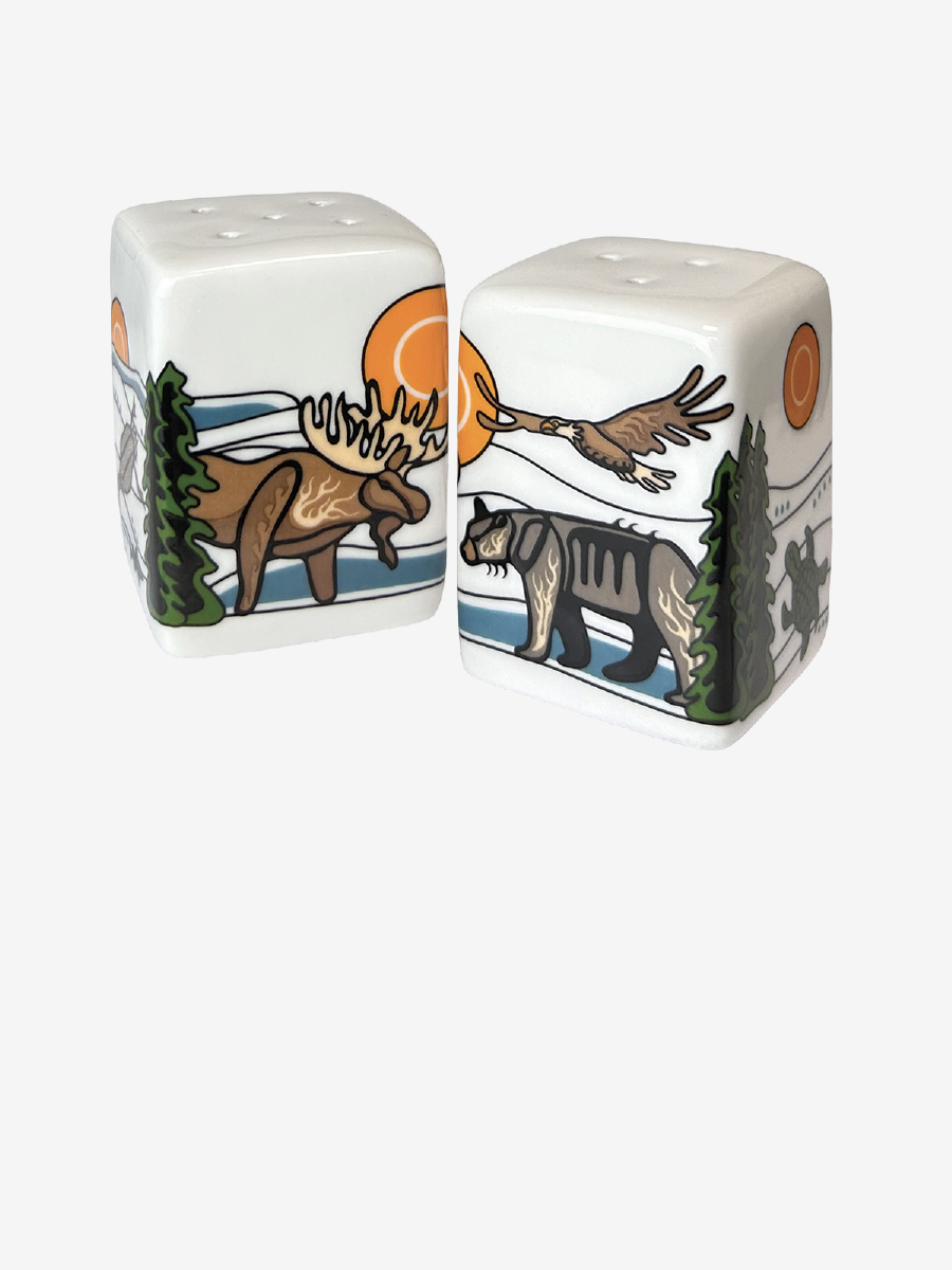 All My Relatives (Indinawemaaganidag) Salt and Pepper Shaker Set by Storm Angeconeb, Lac Seul First Nation, Ojibwe