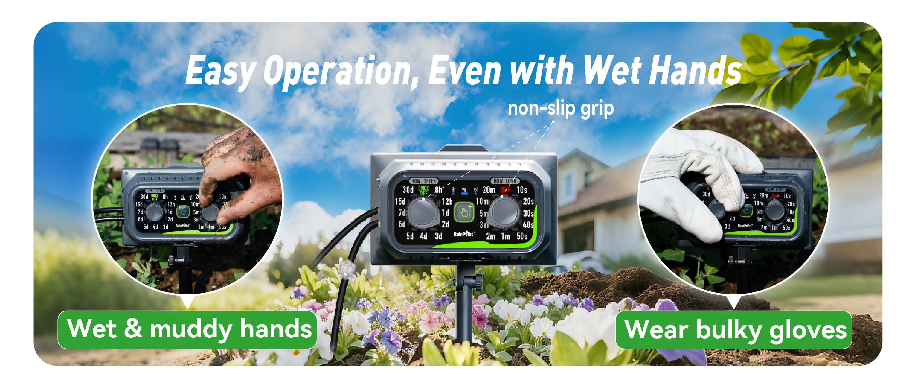 Easy operation with wet hands; wear gloves for best results.