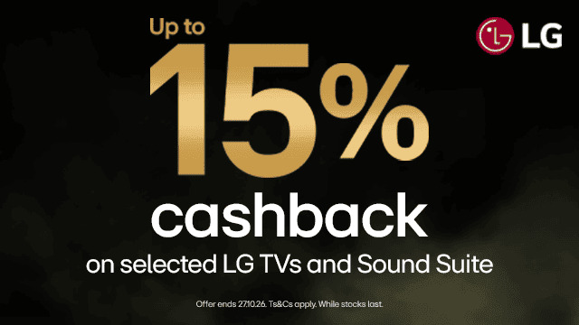 Up to 15% cashback on select LG TVs and Sound Suite