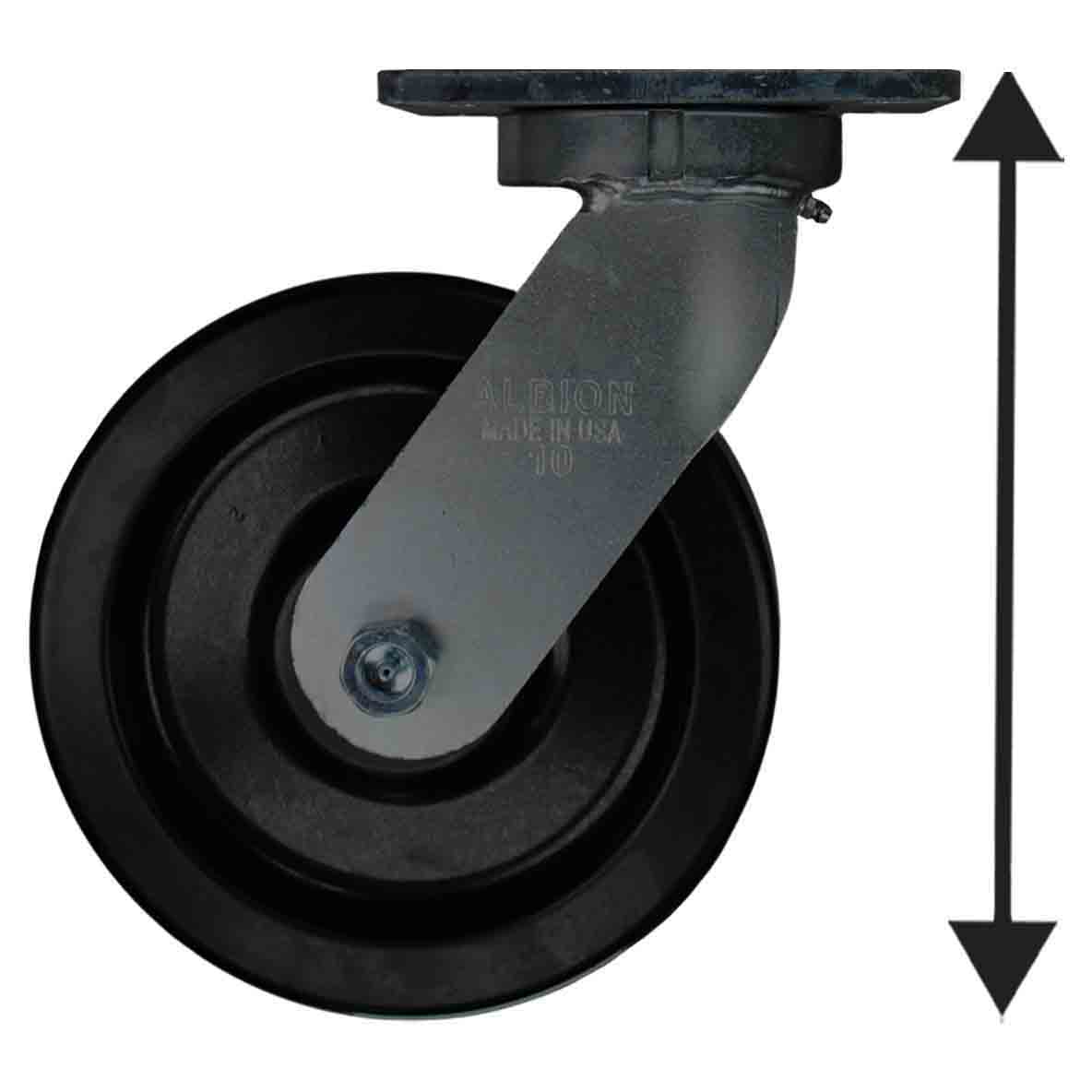 Swivel & Rigid Plate Casters with an overall height of 12-1/2 inches from top of plate to bottom of wheel