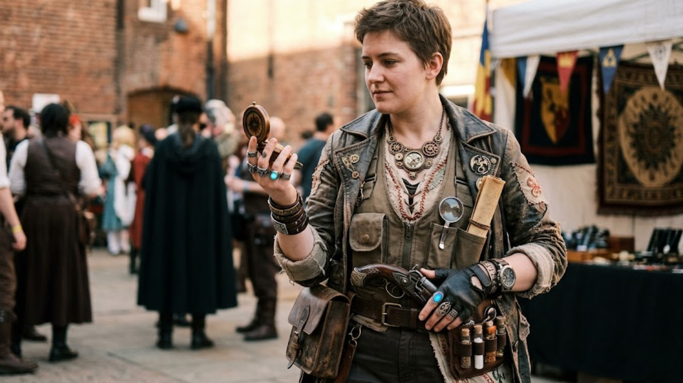 Another cosplayer showcasing a detailed anime costume with styled wig, makeup, and character accessories