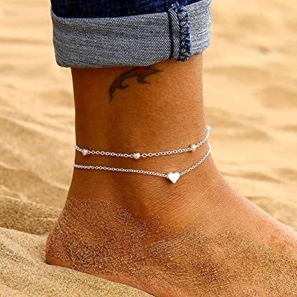 Two silver ankle bracelets 