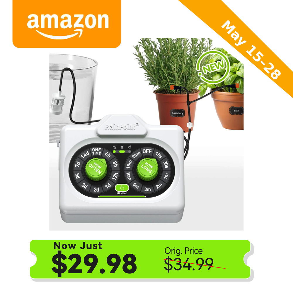 Image of a product promotion with price and plant pots.