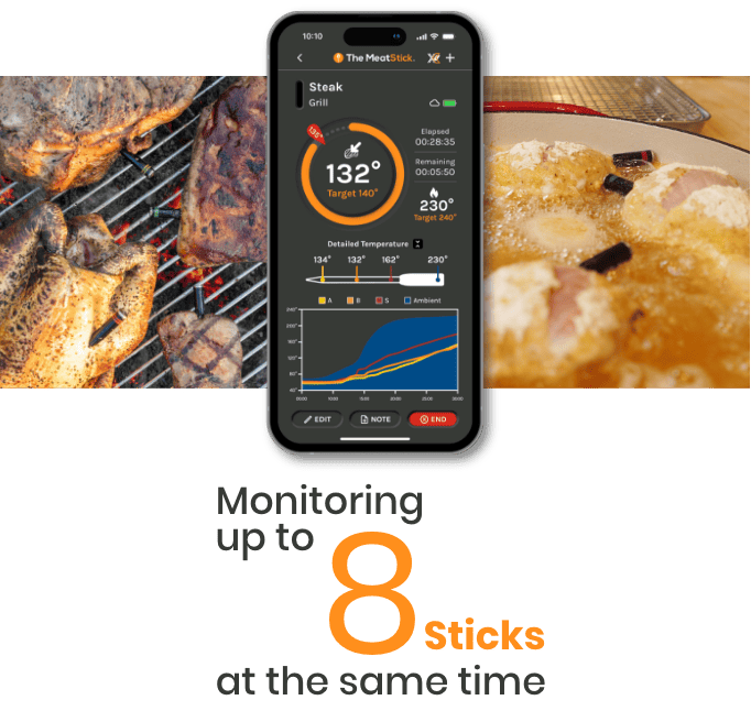 The MeatStick App can monitor up to 8 meat thermometers at the same time