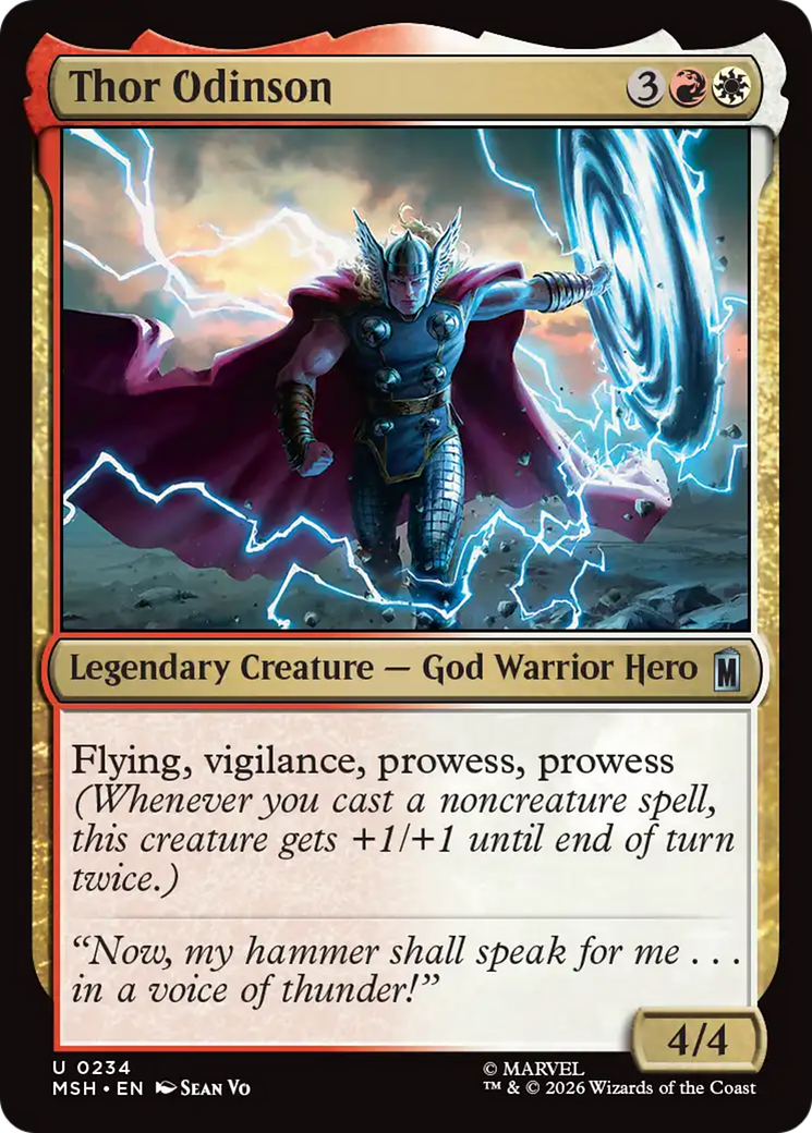 The card Thor Odinson from the MTG set Marvel Super Heroes.