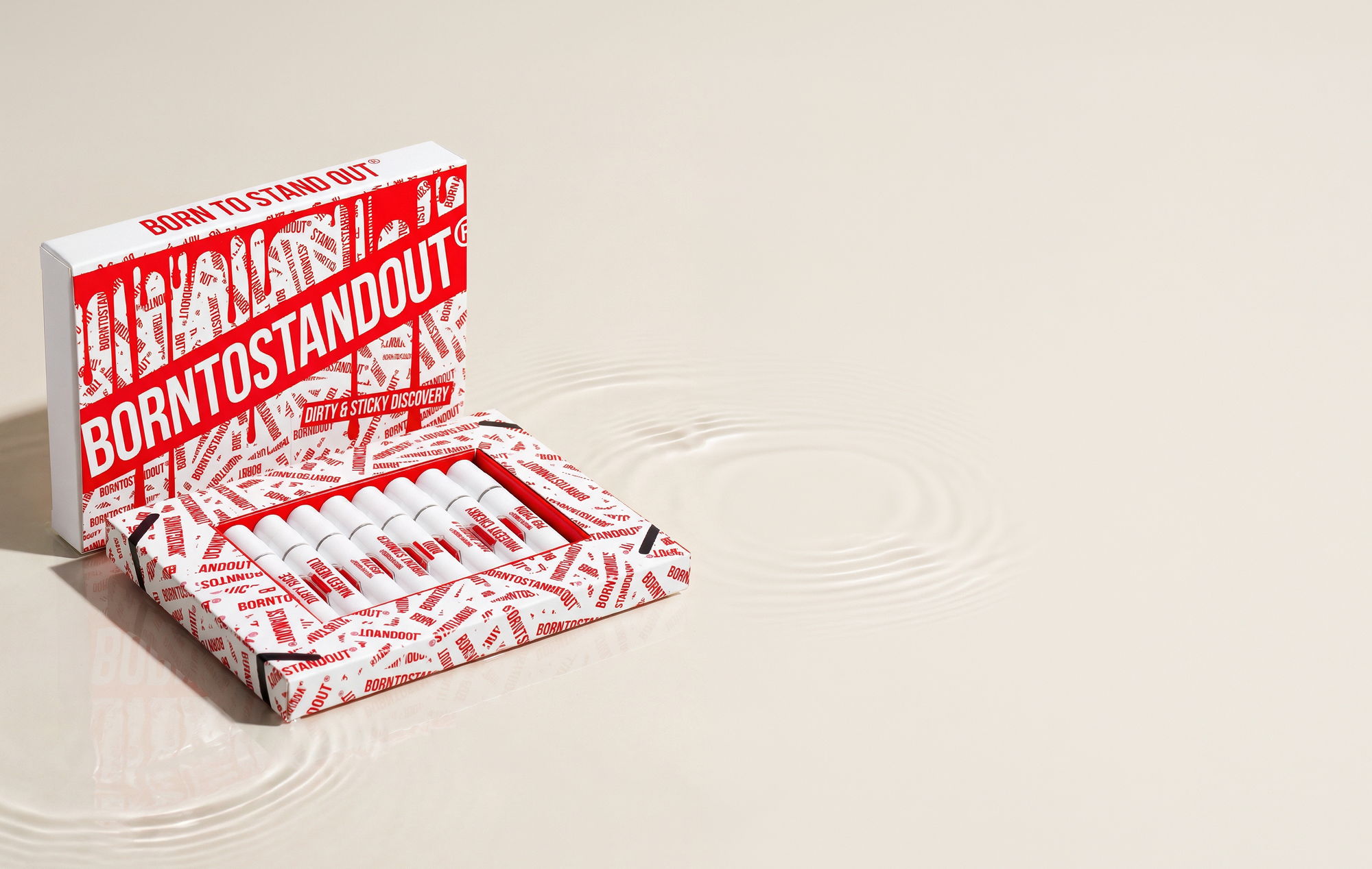 BORNTOSTANDOUT Dirty and Sticky discovery set on rippled water