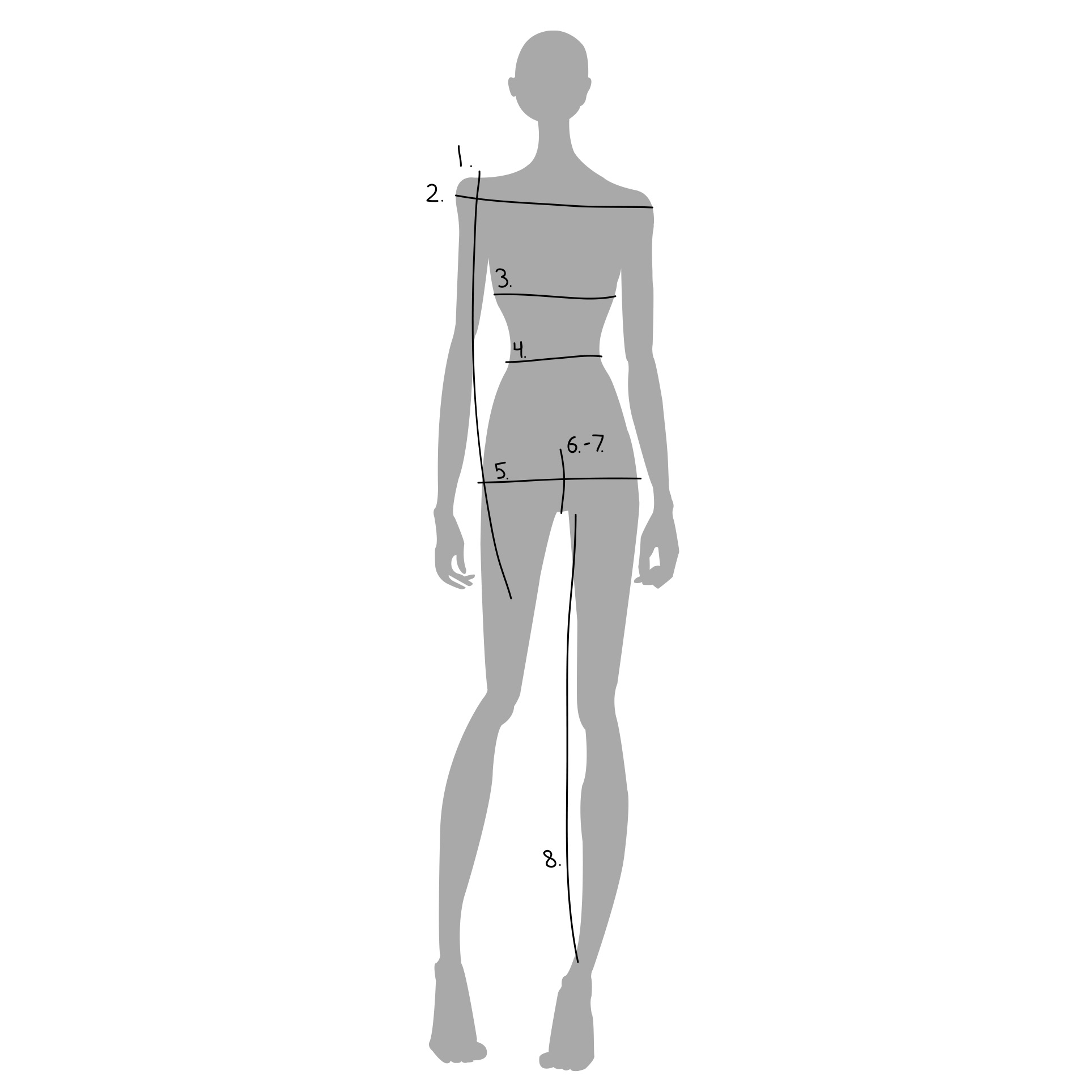 Illustration of woman's body with indications for measurements 