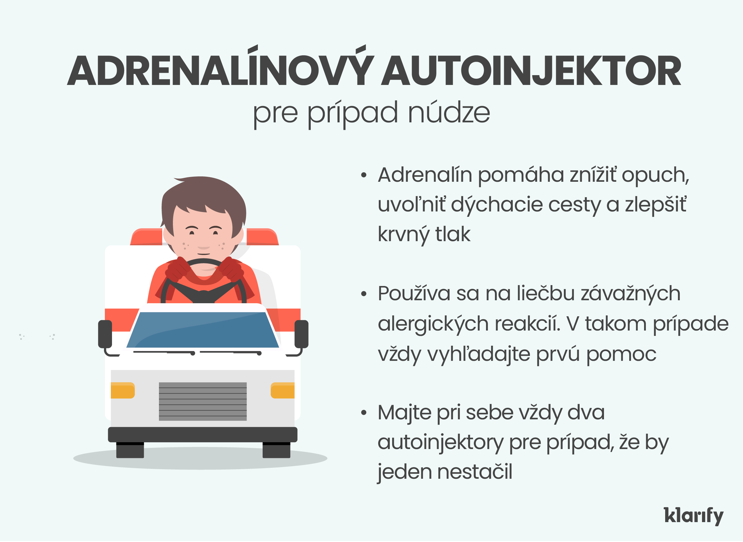 Infografika popisujúca adrenalínové autoinjektory, ktoré sú pohotovostným liekom na alergiu pre deti. Podrobnosti infografiky sa nachádzajú nižšie
