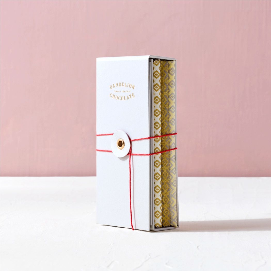 A decorative box tied with red ribbon against a pink background.