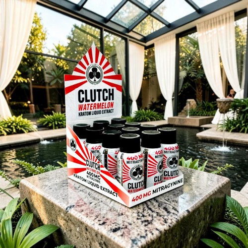 Display of Clutch nutritional supplements in a stylish indoor setting.