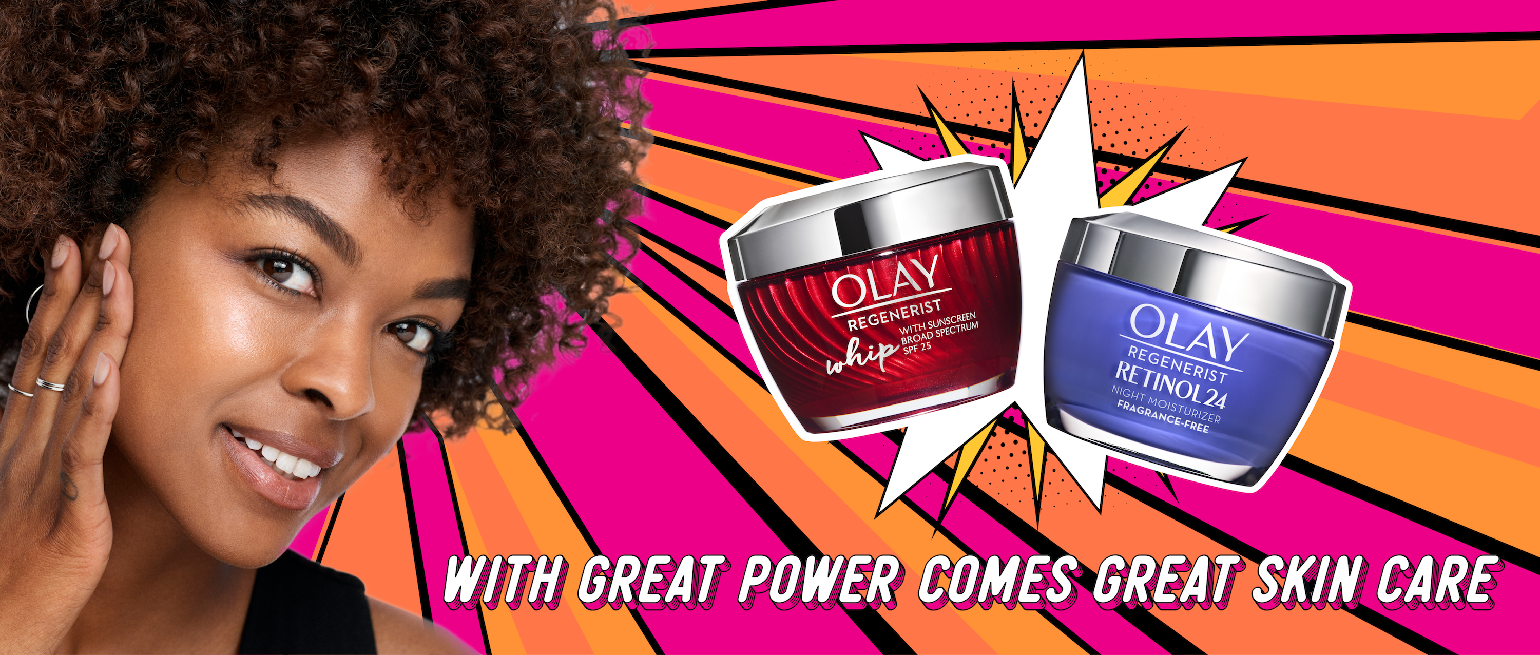 Homepage banner - Power couples campaign:  With great power comes great skin care.
