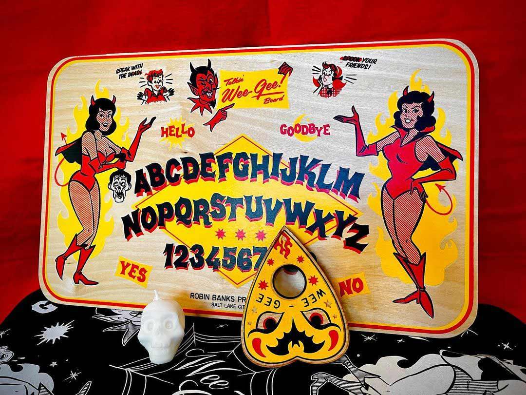 Ouija Board featuring devil ladies made with DupliTone.