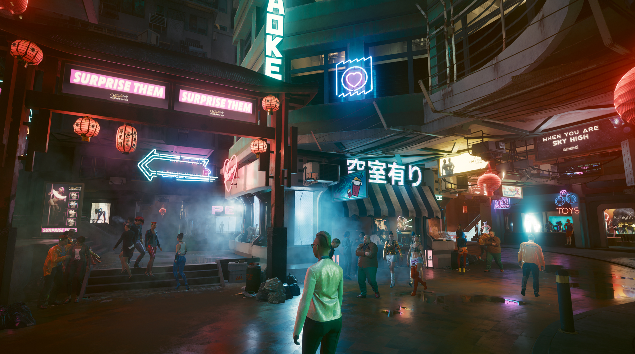 Jig-Jig Street neon at night in Cyberpunk 2077