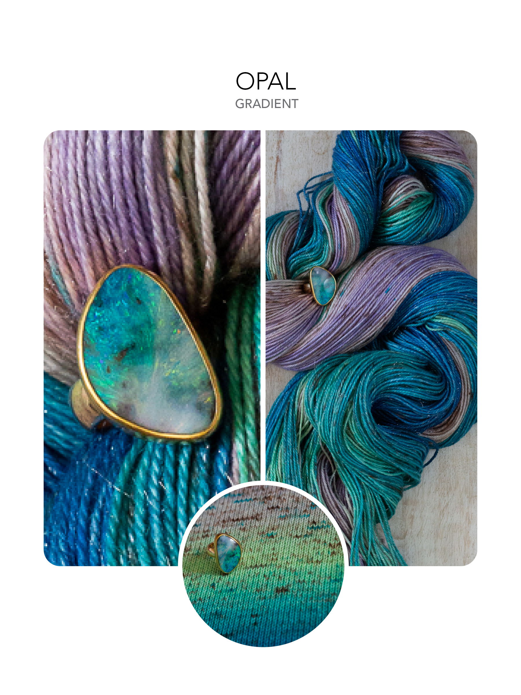 An opal coloured yarn with a swatch