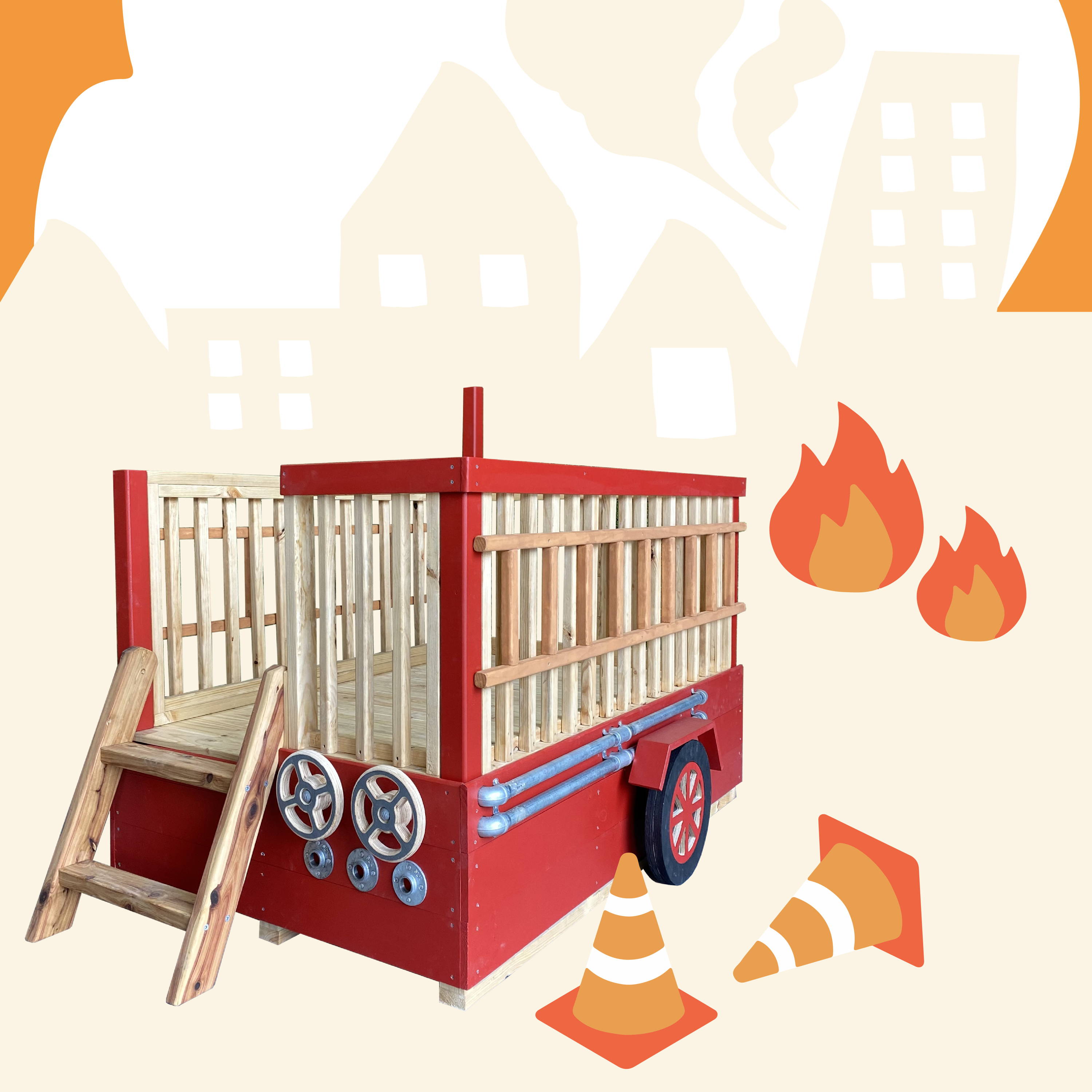 A FireTruck Indoor Cubby with a Fire Illustration