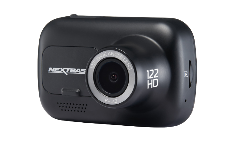 Black HD dash cam with lens and brand logo displayed.